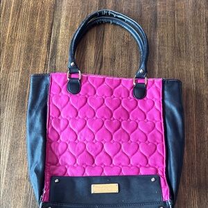 Betsey Johnson Fuchsia and Black Heart Tote